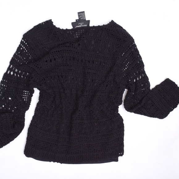 Black Long Sleeve Feminine Lace Like Sheer Goth Top Large - Picture 4 of 12